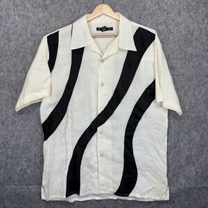 100% Linen Camp Collar Bowling Shirt Men's XL Lightweight New Gen White Black